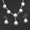 925 Sterling Silver Rainbow Moonstone Jewelry Set Elegant Round Gemstone Necklace & Drop Earrings for Women Boho Wedding Jewelry