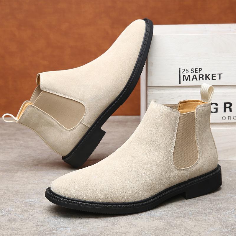 Martin boots men's short boots inner heightening boots velvet British leather high-top shoes trendy versatile matte Chelsea boots men