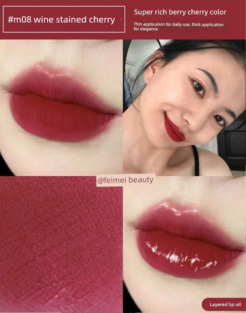 Olive Skin Tone Brightens! Akf Lip Mud M28 Smoked Taro Mud Low-Saturation Gray-Purple Grape Pink Lip Gloss Lipstick for Yellow Skin Tones