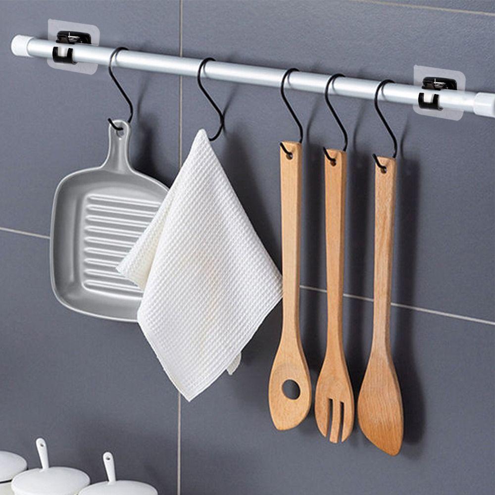 2pcs Self-Adhesive Curtain Rod Holder Nail-Free Curtain Rod Hook Curtain Rod Bracket  Kitchen