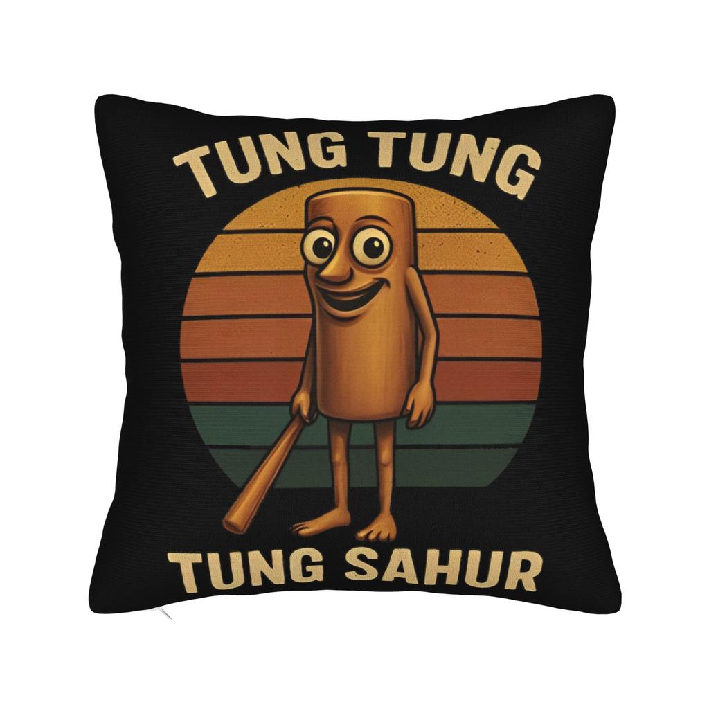 Tung Tung Tung Sahur Face Square Pillow Cases Italian Brainrot Cushion Covers Customized Decorative Pillowcase for Car 40x40cm
