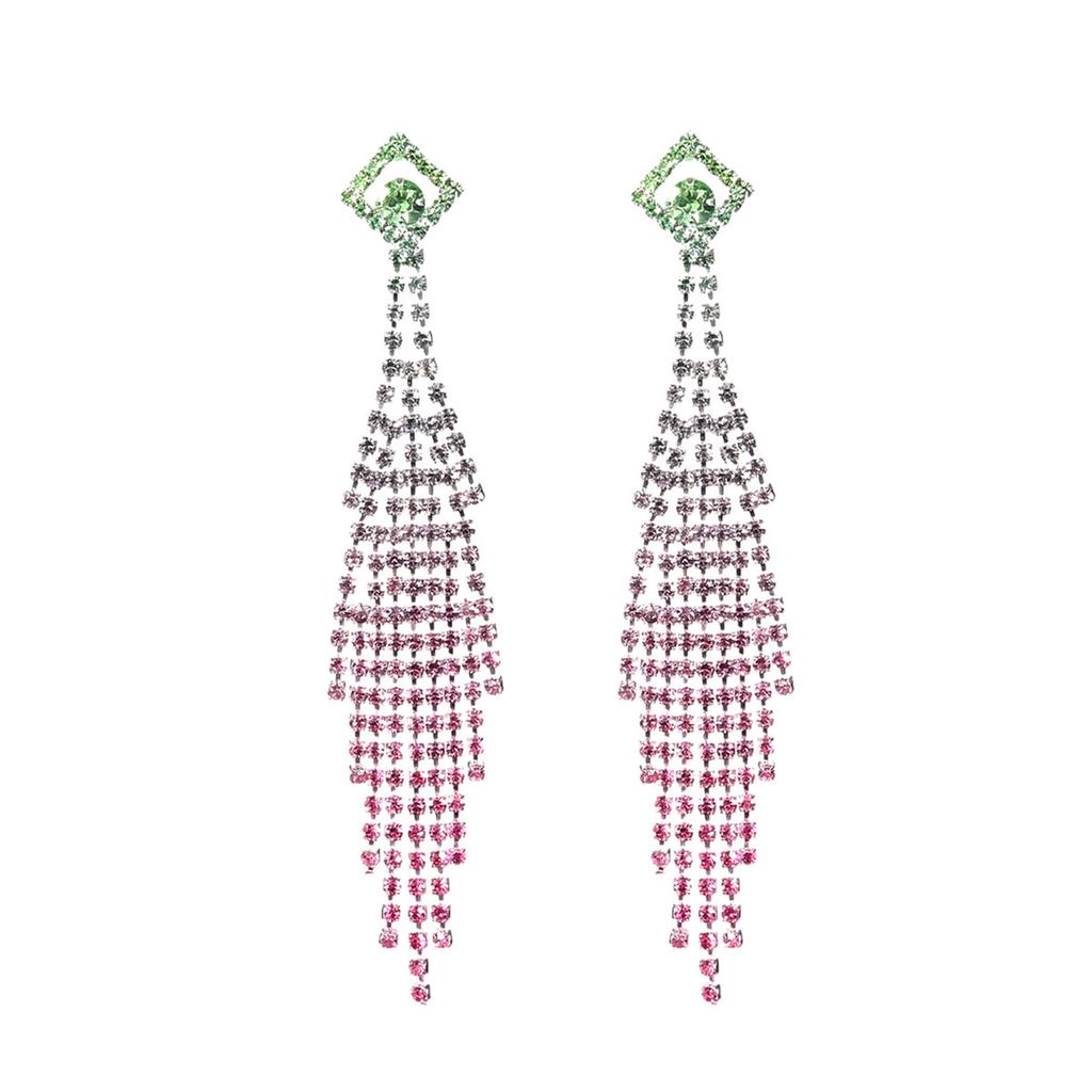 Fashion Gradual Change of Color Super Flash Full Diamond Long Fringed Earrings