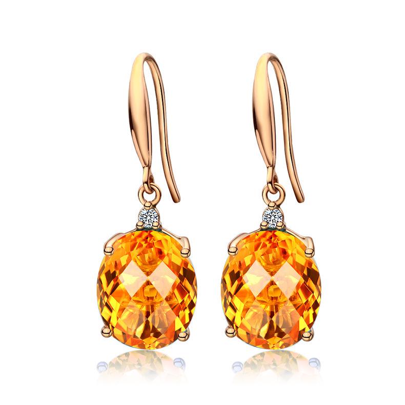 Yellow Gold Oval Earrings & Citrine Pendant Set with Simple Moissanite Bracelet and Four-Claw Citrine Ring