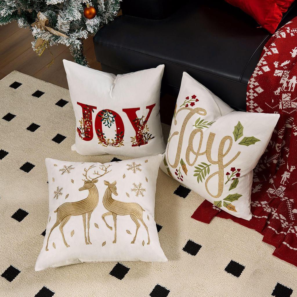 Reindeer Christmas Pillowcase, Winter Snowflake Embroidery Cushion Cover 45x45cm, Cross-border Bestseller