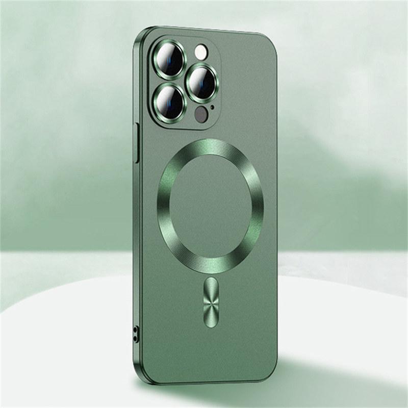 For Magsafe Wireless Charge Plating Silicone Case For iPhone 15 14 13 12 11 Pro Max Plus 14Pro iPhone14 With Lens Protector Cover