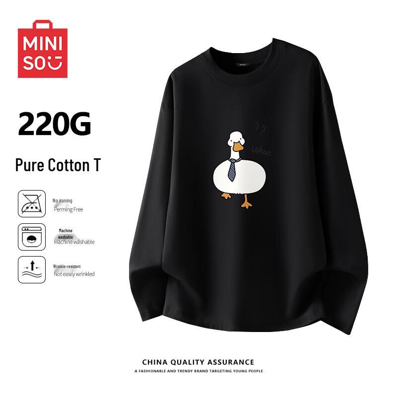 MINISO Мужская свободная тяжелая футболка с графическим принтом и длинным рукавом Z M (175cm)