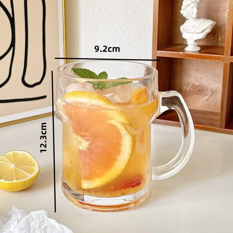 510ml Simple Transparent Glass Cup with Handle Home Juice Milk Tea Cup Cold Cup Bar Beer Glasses Large Capacity Drinkware