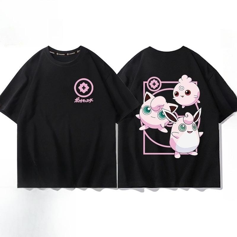 Pokémon Pikachu Gengar Charmander Black T-shirt Men's 2026 Summer Fashion Oversize Street Casual Y2K Tops Streetwear Clothing