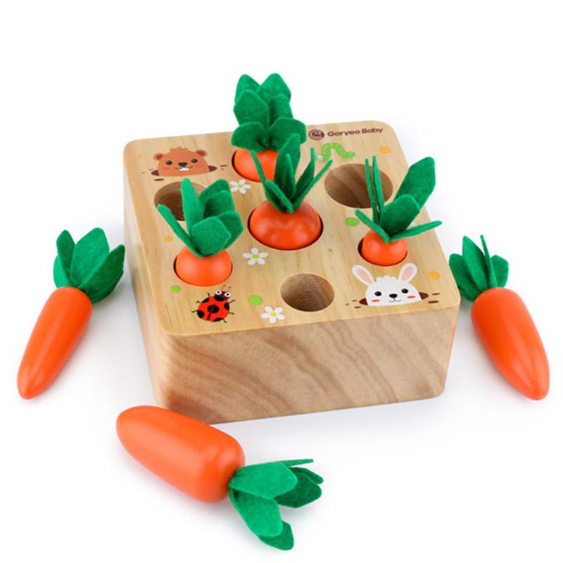 Baby Montessori Toys Wooden Block Set Pulling Carrot Ability Alpinia Shape Matching Size Cognition Educational Toy Gift Kid
