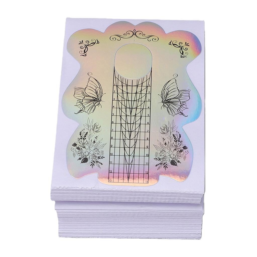 100 Pcs Nail Extension Forms   Length Acrylic Nail Forms Holographic Self Adhesive Clear Alignment Lines