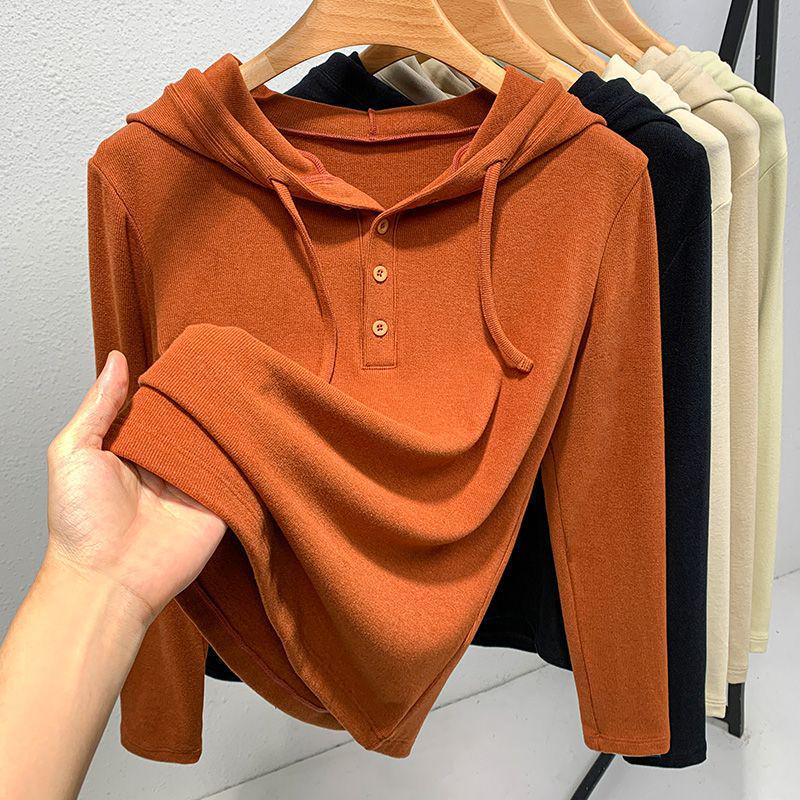 Women's Brushed Fleece Hooded Base Layer Autumn 2025 Fashionable Inner Hoodie