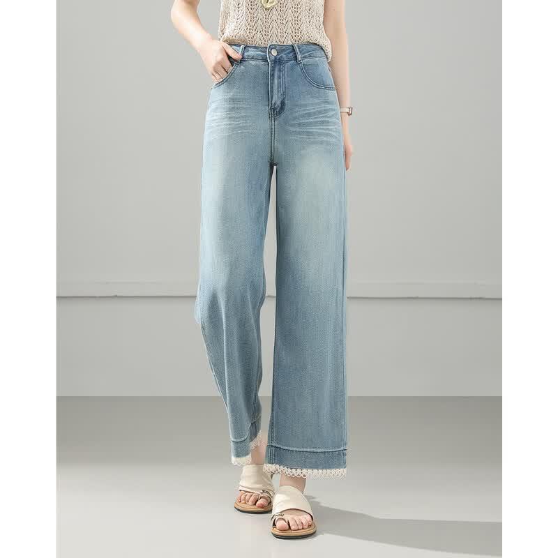 TERRE BLEUE Women's Summer High-Waist Wide-Leg Cropped Jeans