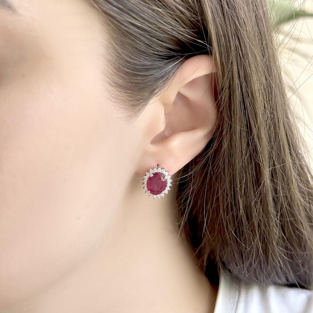 Серебряные серьги с натуральным рубином 8.48ct, фианитами (2165071)