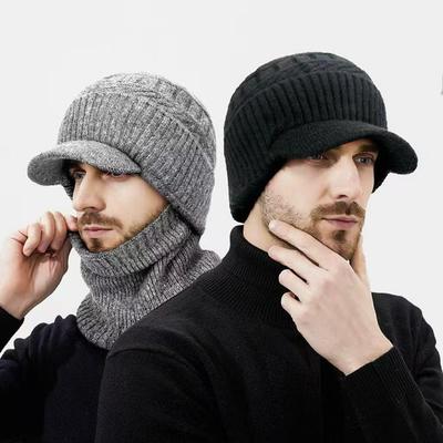 Men's Winter Knitted Wool Hat, Fleece-Lined, Thick Korean Style, Warm and Cold-Proof for Cycling