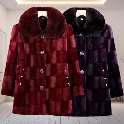 Women Winter Thicken Plus Size Padded Faux Fur Jacket Middle Aged Elderly Causal Elegant Overcoat