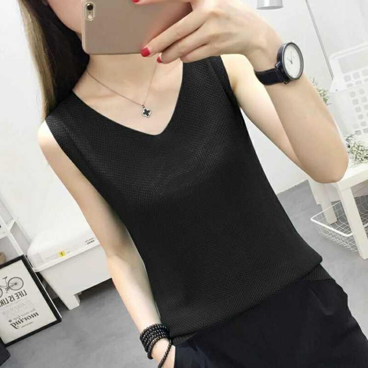 Loose, Covering The Stomach, Large-sized, Ice Silk, Halter-necked, Backless, Knitted Base Layer Top for Women