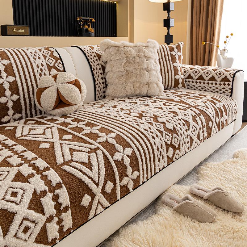 Thickened Cotton Velvet Sofa Cushion Anti Slip Straight Lined Leather Sofa Cover Soft Comfortable Non Deformed And Washable