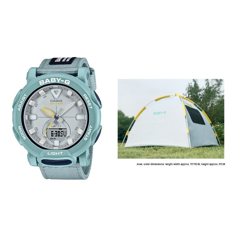 Casio Baby-G Shockproof Waterproof Casual Trendy Eco-Friendly Pet Tent Theme Quartz Movement Fabric Strap Watch Women watches Blue BGA-310C-3APRC
