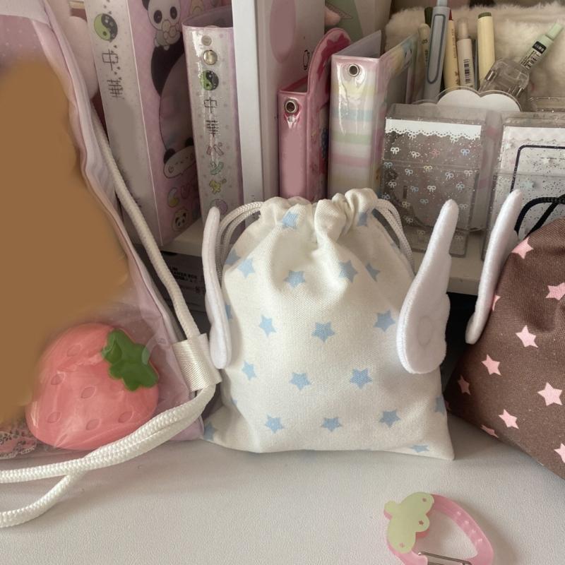 Drawstring Bag Plush Wing Cosmetic Bag Star Pattern Makeup Bag Portable Storage Bag Organizer Bag