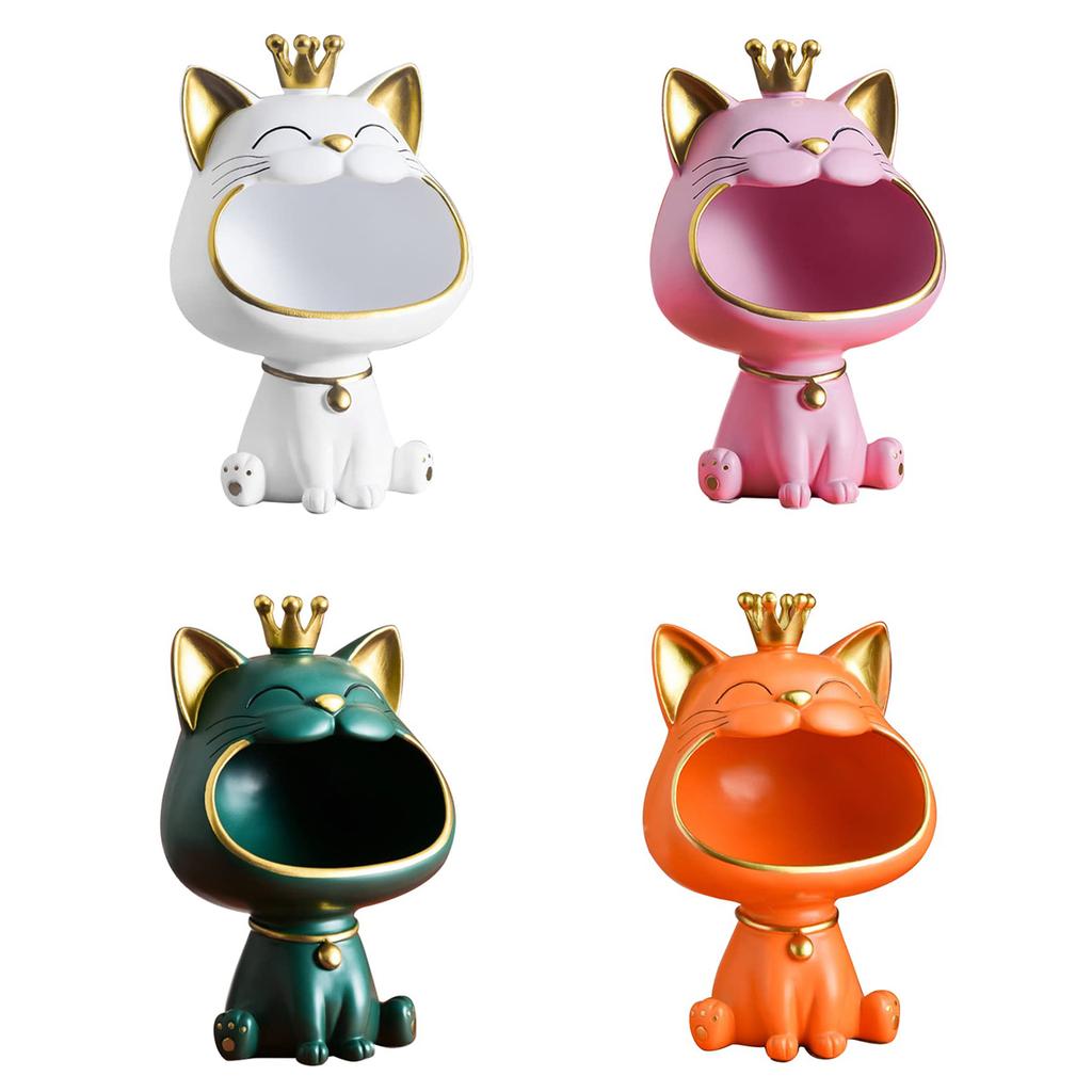 Lucky Cat Table Statue Decoration Resin Laughing Cat Key Box Creative Small Items Container Cute Desktop Storage Accessories