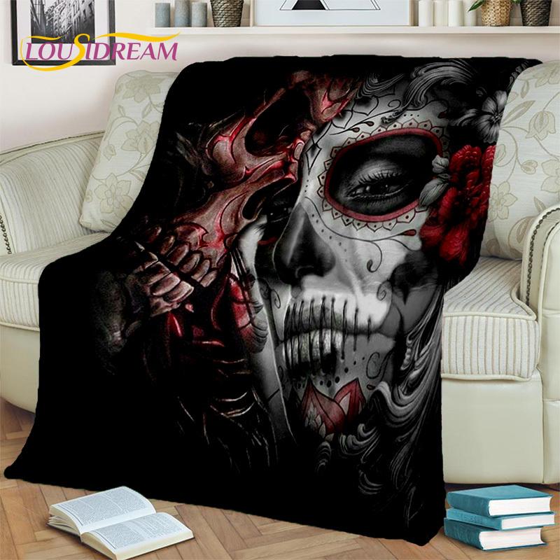 Horror Gothic Weiblicher Schädel Totes Mädchen Decke, Weiche Überwurfdecke für Zuhause Schlafzimmer Bett Sofa Picknick Reise Büro Überdecke Kind
