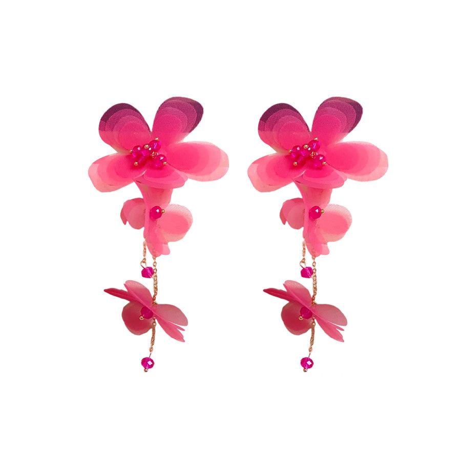 Steel needle glass chiffon flower fringed earrings, fresh and sweet temperament earrings, new earrings, niche and high-end sense
