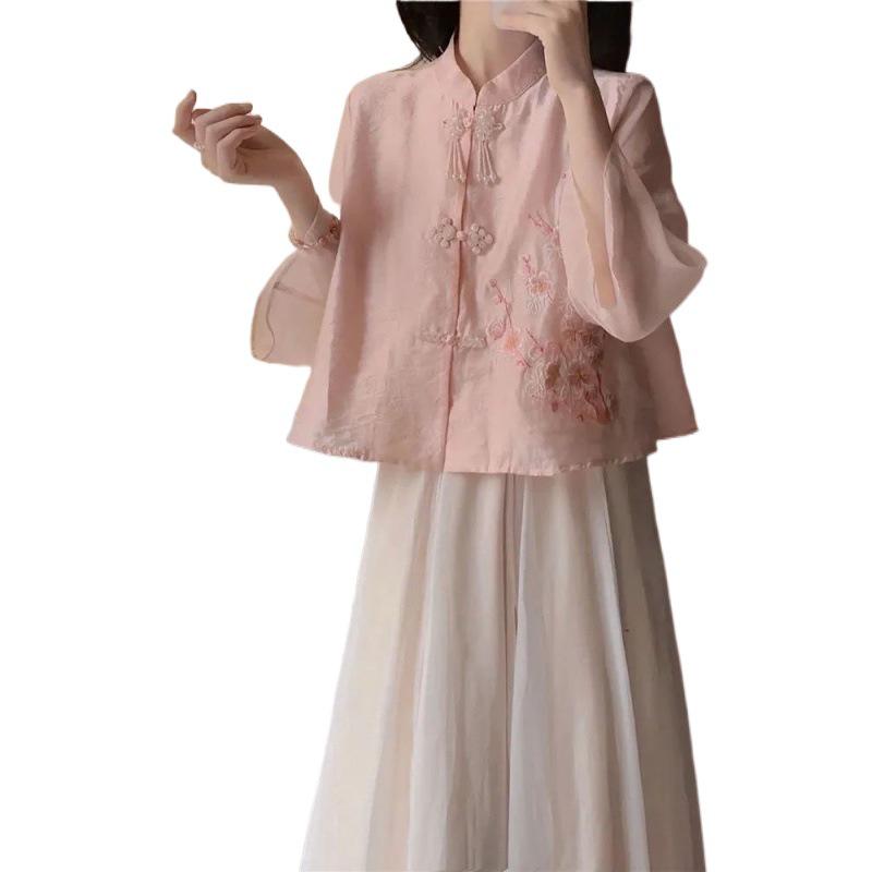 Modern Hanfu-Inspired A-Line Dress - Summer Slimming Two-Piece Set for Women