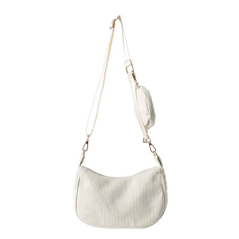 Womens Fashion Solid Color Corduroy Underarm Bag with Coin Purse Pouches Shoulder Crossbody Bag for Shopping Dating Work
