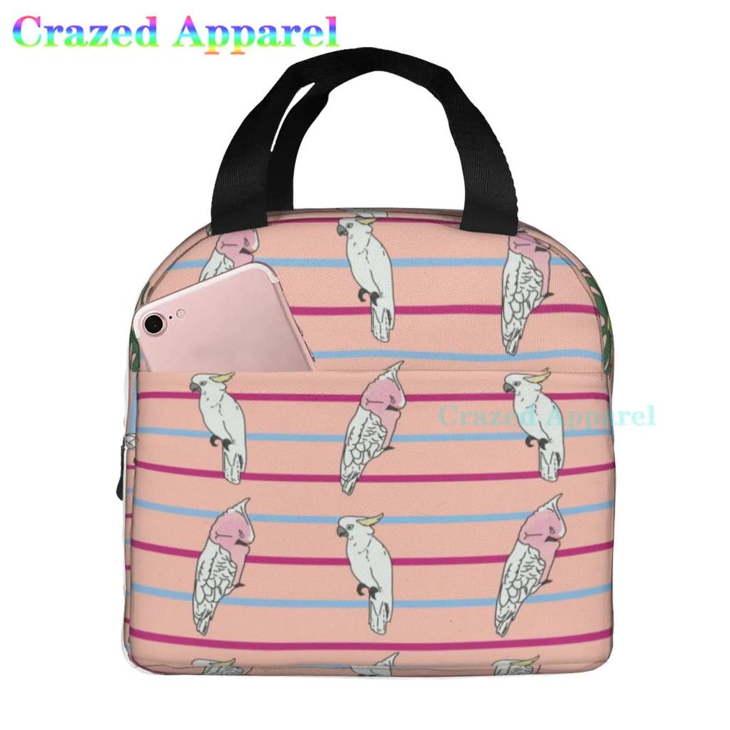 Painted Parrots Birds Plam Tree Oxford Cloth Lunch Bag Tote Lunch Box Reusable Cooler Organizer Bag For Unisex Fishing Picnic