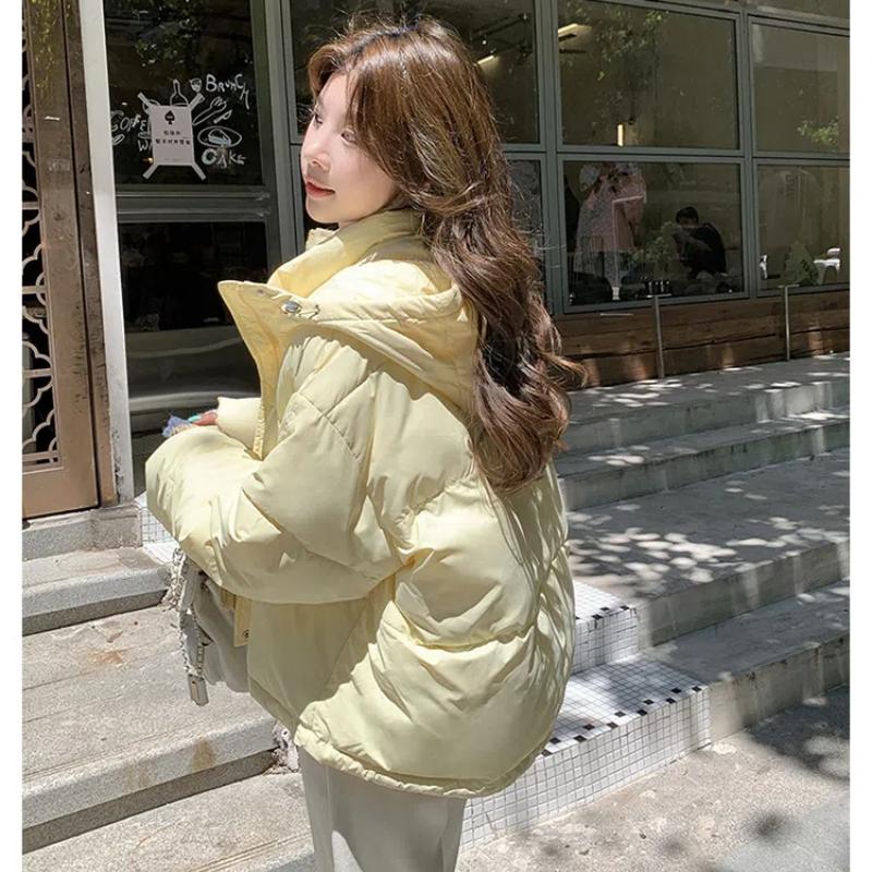 Damen Herbst- und Winterjacke Einfarbig Kapuze Kurz Locker Verdickt Winddicht Studentenjacke Damenjacke 5 Farben