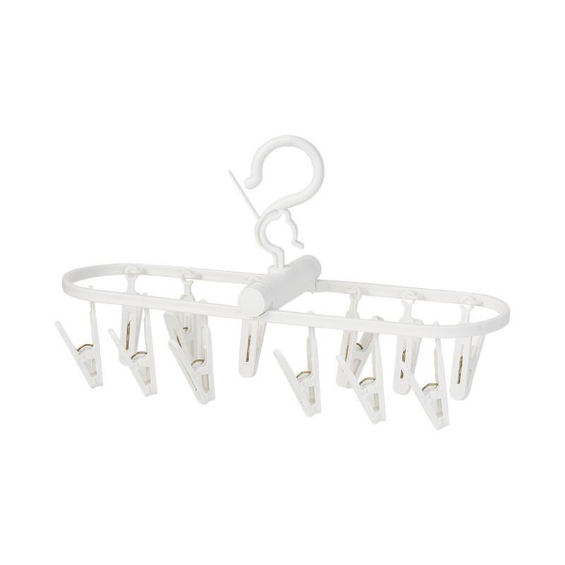 White Foldable Plastic Clothes Hanging Rack With 12 Clips For Versatile Use