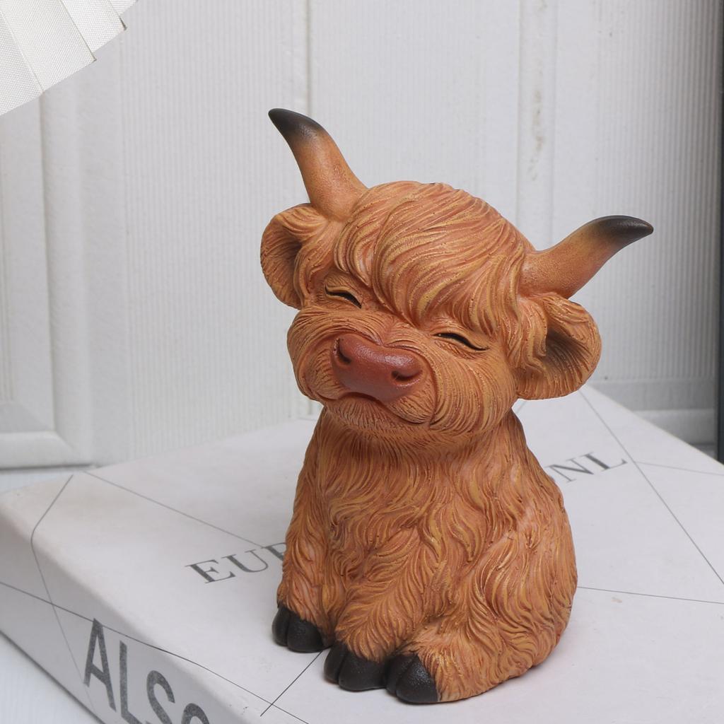 1 PC Creative Resin "See No Evil, Hear No Evil, Speak No Evil" Highland Beef Figurine - Whimsical Home Decor for Living Room