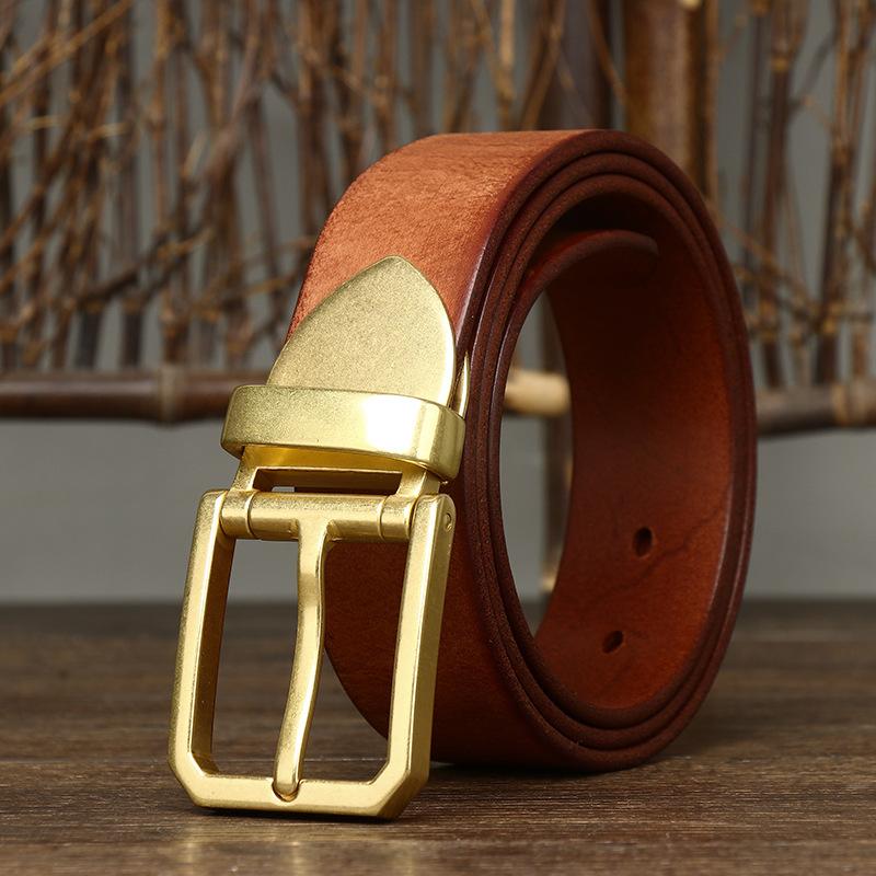 Belt Men's Korean-Style Retro Trendy Unique High-End Leather Pin Buckle First Layer Cowhide Brass Buckle Jeans Belt