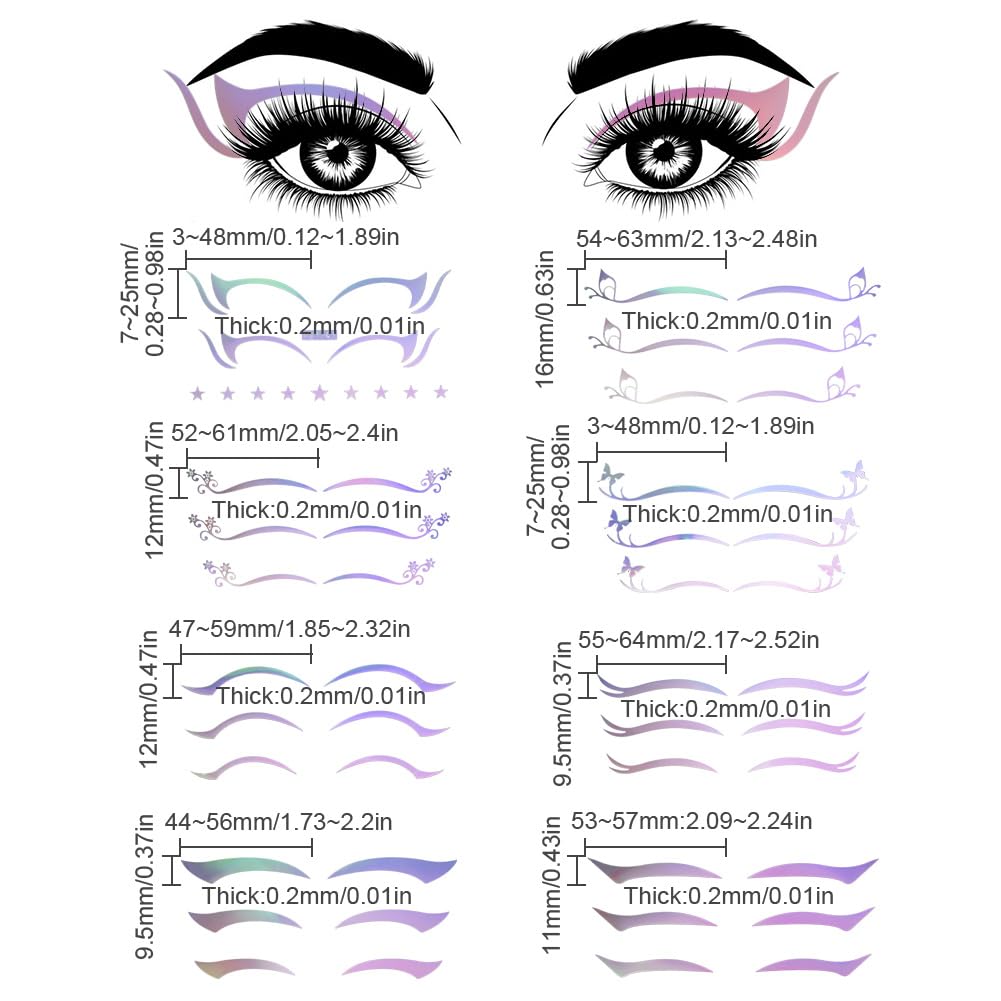 8 Pcs Eye Shadow Stickers, 8 Styles Purple Gradient Eyeliner Stickers Holographic Face Stickers Laser Eye Tattoo Stickers for Music Festivals
