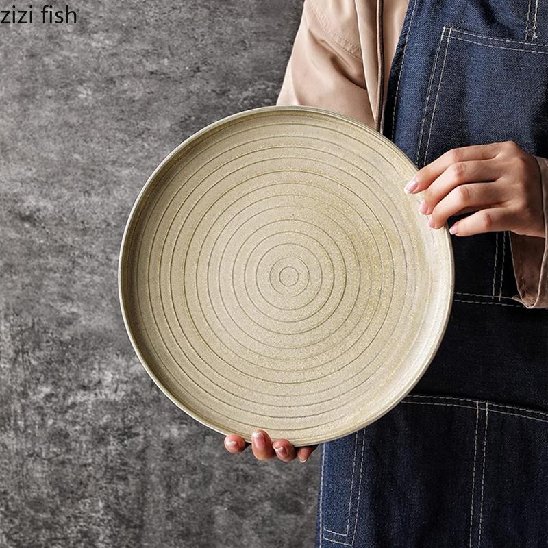 Kiln Changes Retro Ceramic Shallow Plate Steak Plate Sushi Plate Salad Plates Dessert Dish Molecular Cuisine Creative Tableware