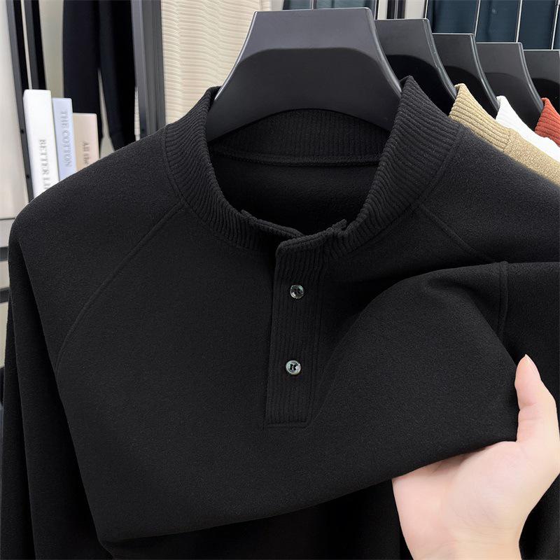 Moletom Casual Solto de Veludo Dupla Face com Gola Alta Masculino Outono/Inverno 2025