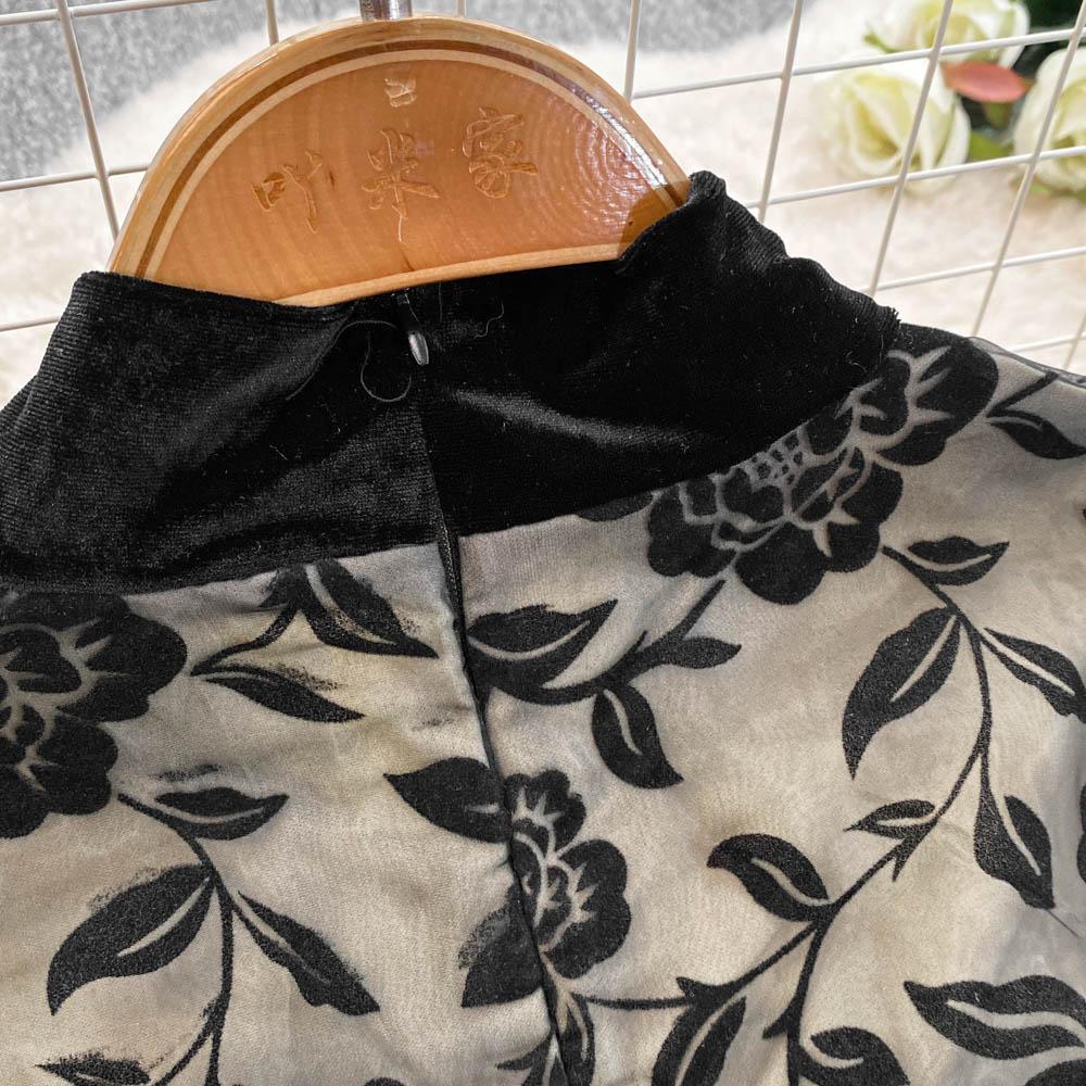 French Elegant Bow Puff Sleeve Dress Women 2025 Spring Autumn New Flocking Floral Waist Slim Long Dresses Patchwork Party Clothing