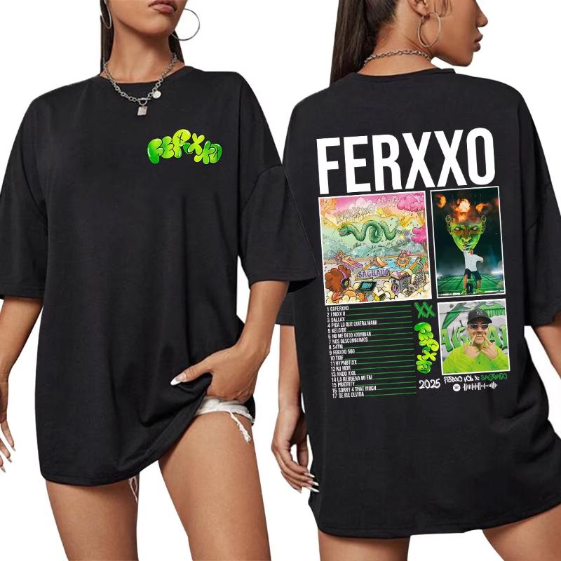 Rapper Feid Ferxxo Tour 2025 Tshirt Unisexs Women Clothing Fashion Hip Hop Tshirts Cotton Casual Oversized Short Sleeve T Shirts