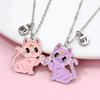 2pcs Set Cute Cartoon Colorful Crown Kitten Magnetic Attraction Pendant Necklace for Girl Child Women Friends Jewelry Sets Gifts