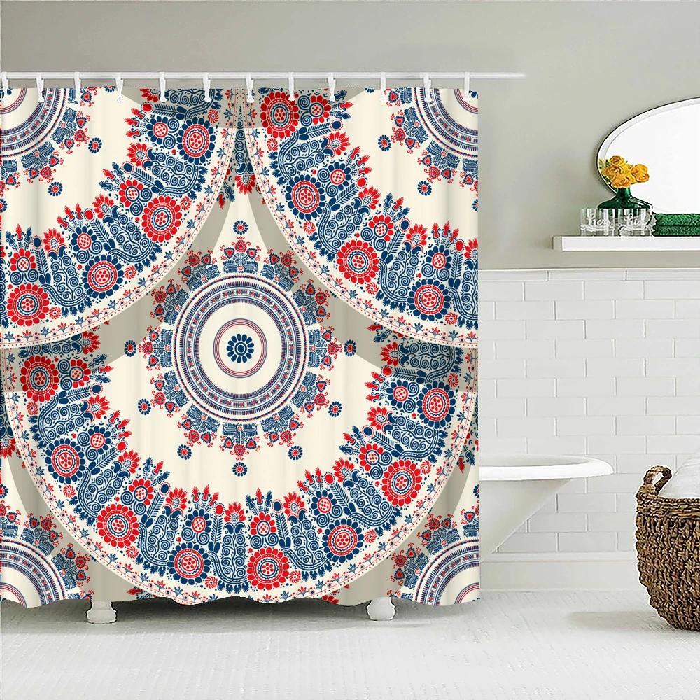 3D Indian Bohemia Print Shower Curtain With Hooks Nordic Style Bohemian Style Mandala Waterproof Fabric Home Bathroom Curtains