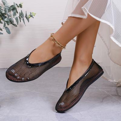 Fashion Mesh Stretch Sandals Round Toe Hollow Fishnet Shoes Sock Shoes Fashion Women Sandals Flat Shoes