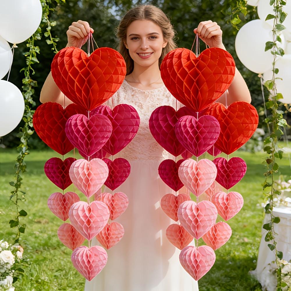 5 Pcs Set Red Pink Colors Honeycomb Party Decorations Hanging Paper Pom-Poms Birthday Party Decor
