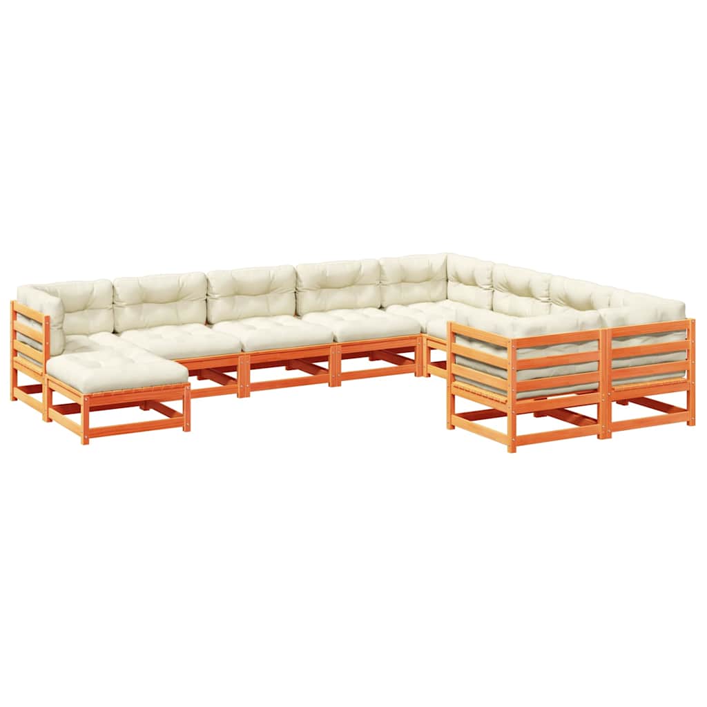 10 piece Garden Sofa Set with Cushions Wax Brown Pine Wood