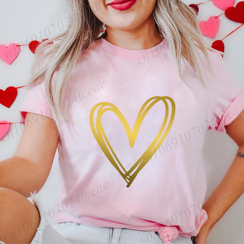 Women's T-Shirts Clothing Valentine Leopard Love Heart Print Tees Breathable Tshirt Loose T-Shirts Harajuku Casual Short Sleeve