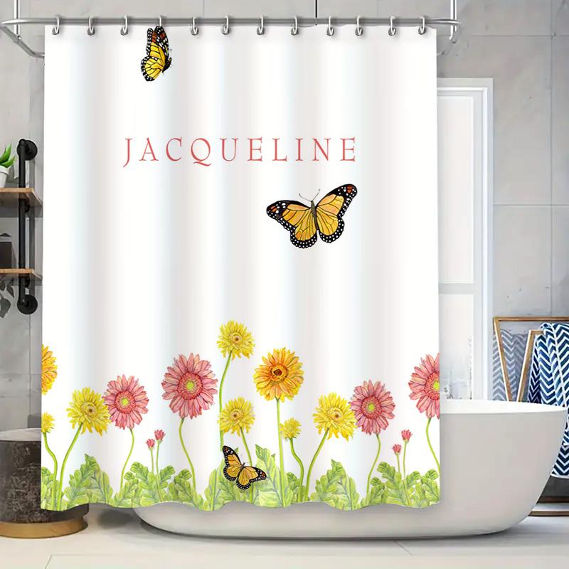 

Delightful Butterfly Flowers Shower Curtain For Kids Bathroom Decor Waterproof Home Decoration Yellow Pink Red Oran W60H190(CM)-1 Pcs