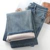 Women's Fleece-Lined Light Color Jeans: 2024 Autumn/Winter Wide Leg, Straight-Leg Mop Pants