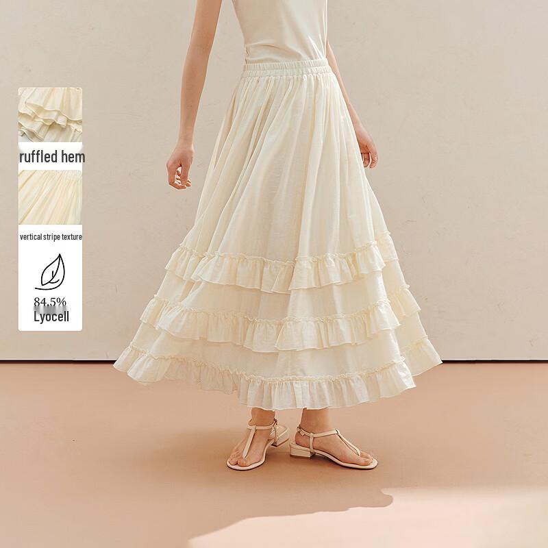 INMAN Lyocell French Ruffle Tiered Skirt S