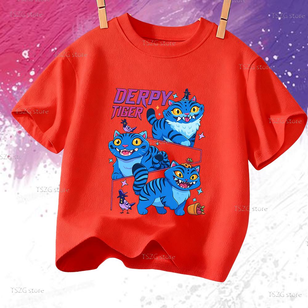 Summer Vintage KPop Demon Hunters Pet Tiger Cartoon Children T-Shirt Anime Short Sleeve Girl Boy Tee Shirt Cute Tops Kid Clothes