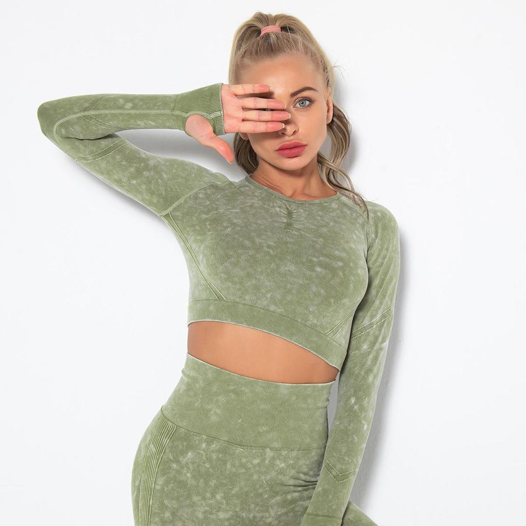 Seamless Frosted Yoga Set: Long Sleeve & High Waist Pants for Women