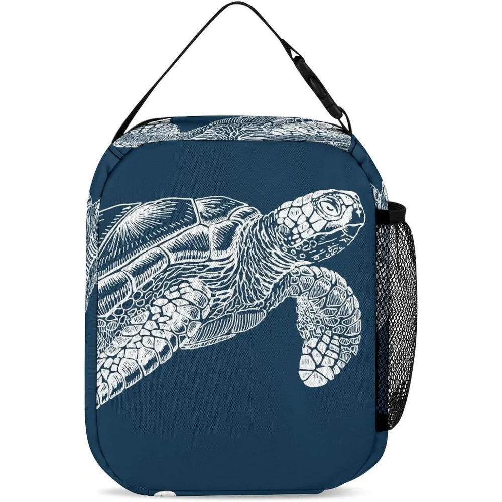 Сумка для ланча с изображением морской черепахи, изолированная сумка для ланча с изображением цветного морского животного для женщин и мужчин, многоразовый портативный ланч-бокс с застежкой-молнией 26x21x11CM бежевый